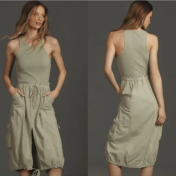 ANTHROPOLOGIE x DAILY PRACTICE High-Neck Tank Twofer Dress Moss Green Sz XL {G4} - Picture 2 of 6